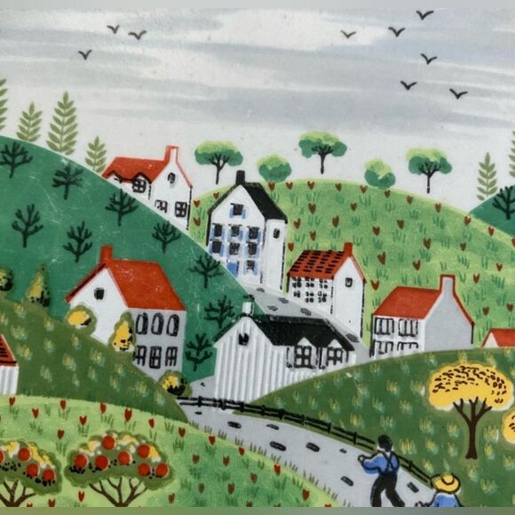 Newcor Stoneware 10 1/2 In Large Dinner Plates Country Village Scene Japan Set 2 - Picture 9 of 11